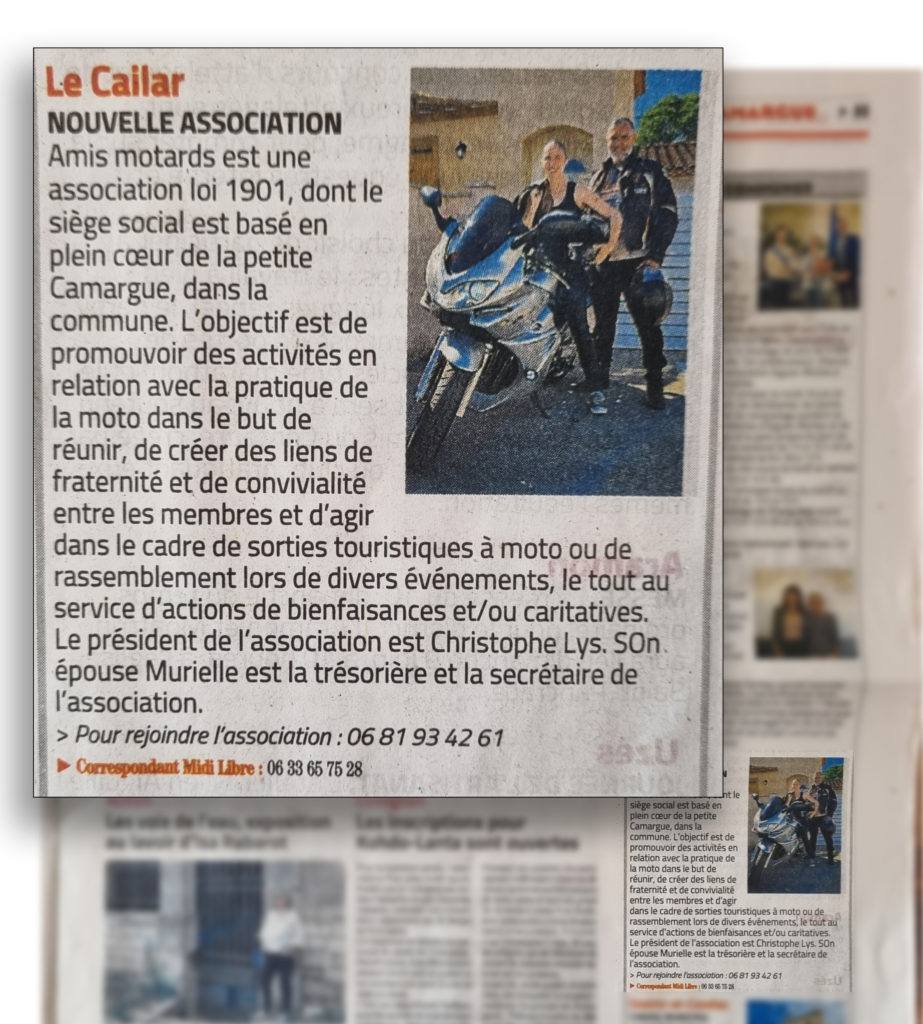 Parution presse midi libre www.amismotards.fr